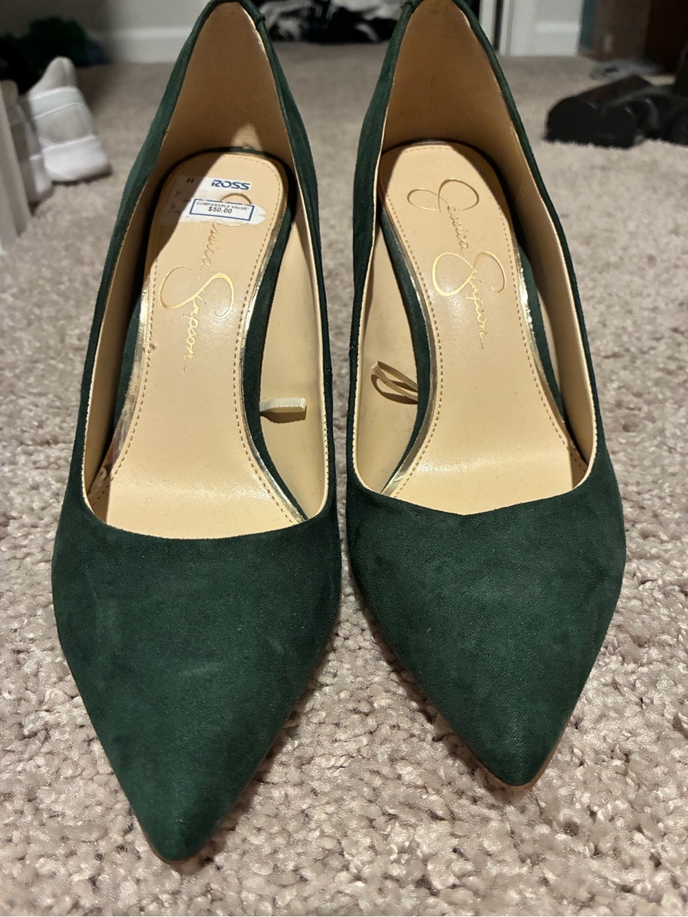 Jessica Simpson Dark Green Pointed-Toe Suede Pumps